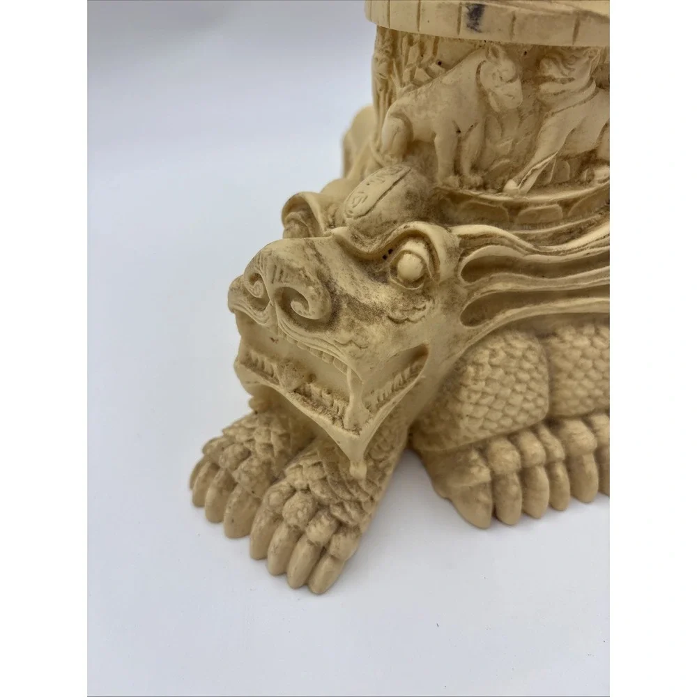 Vintage Asian Heavily Carved Resin Goddess Elephant Plant Stand Pedestal